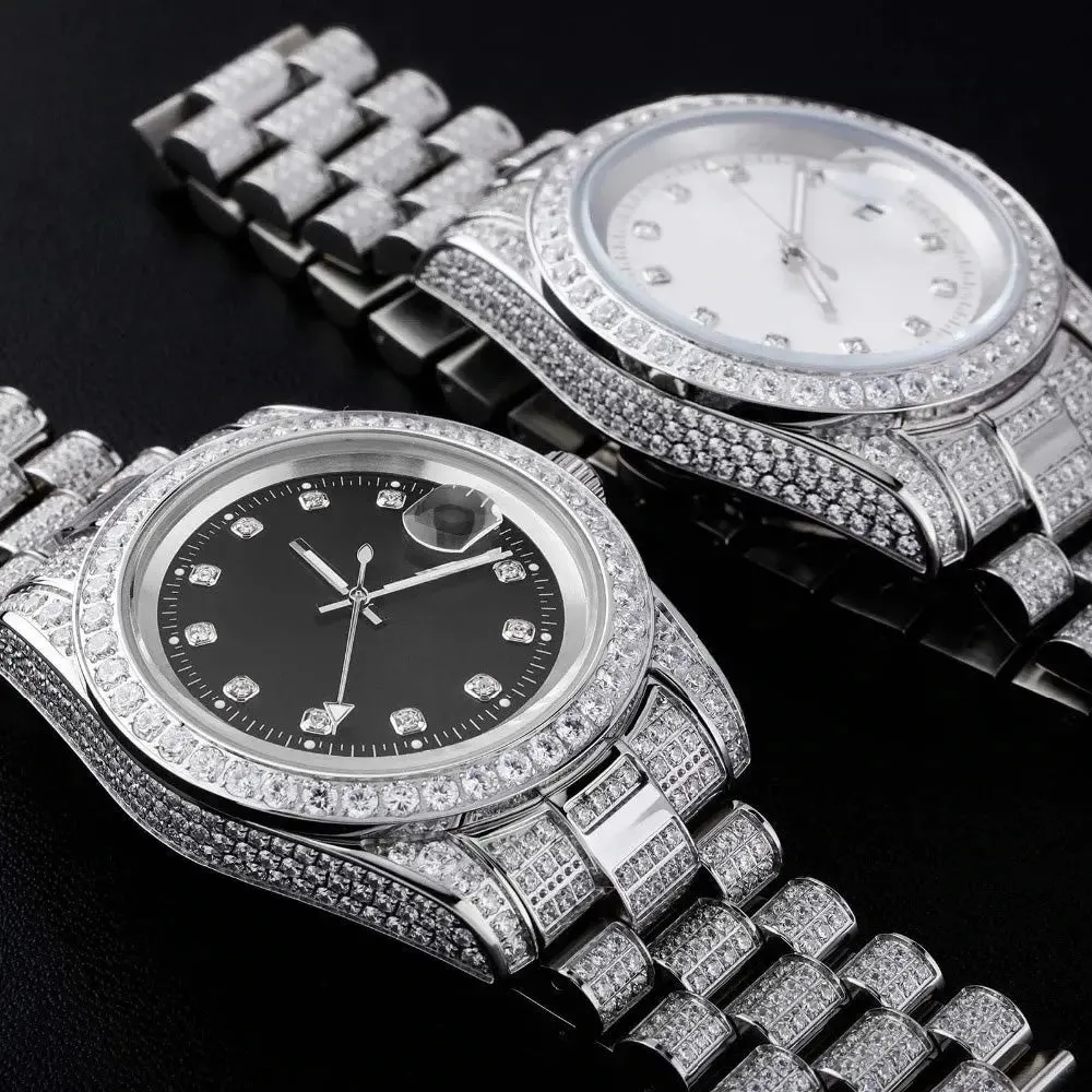 Iced Presidential Watch w/ White Dial in White Gold