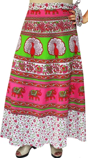 India Skirt Women's Long Cotton Wrap Around (Pink, One Size)