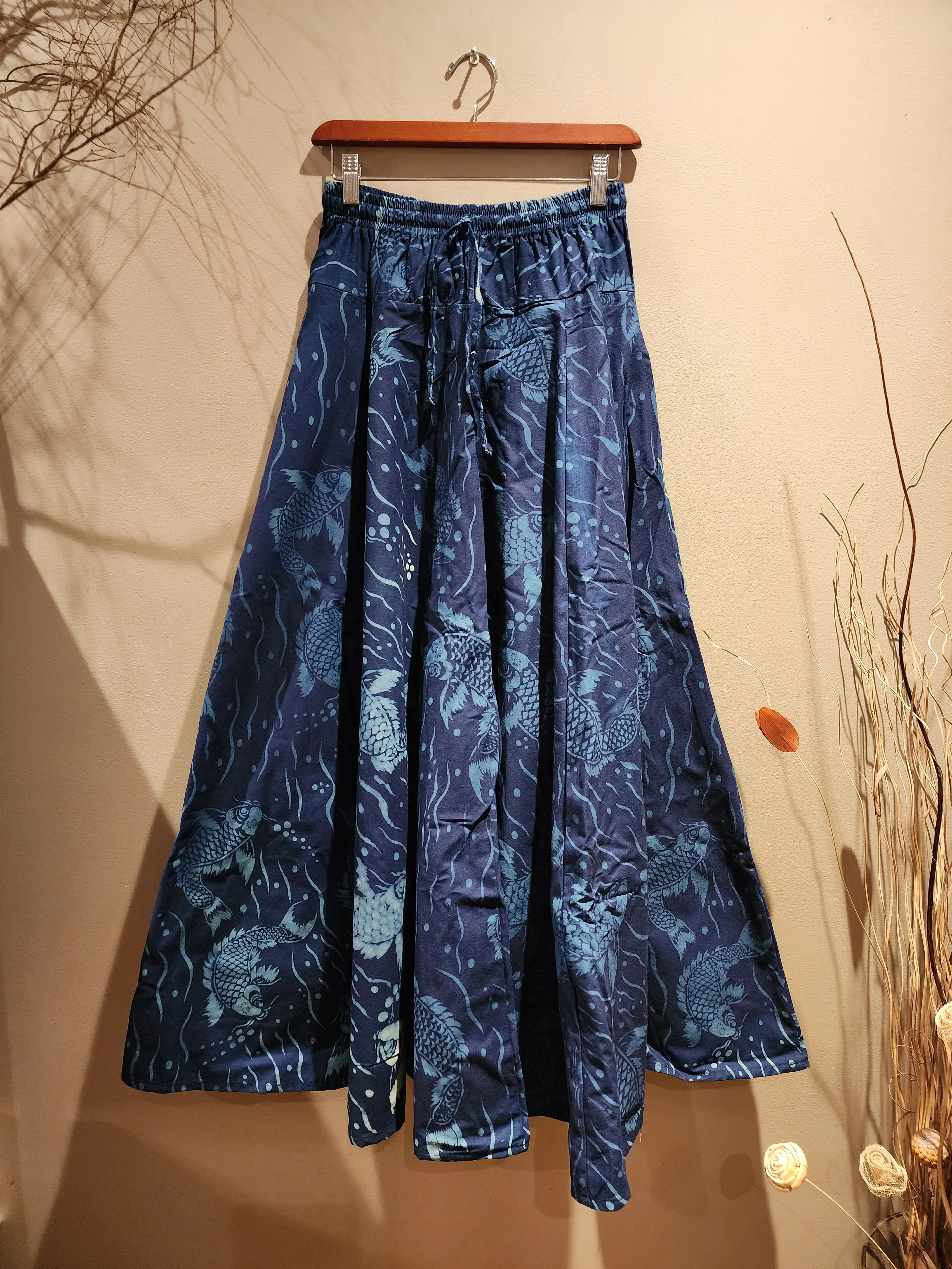 Indigo Big Koi 8 Panel Long Skirts