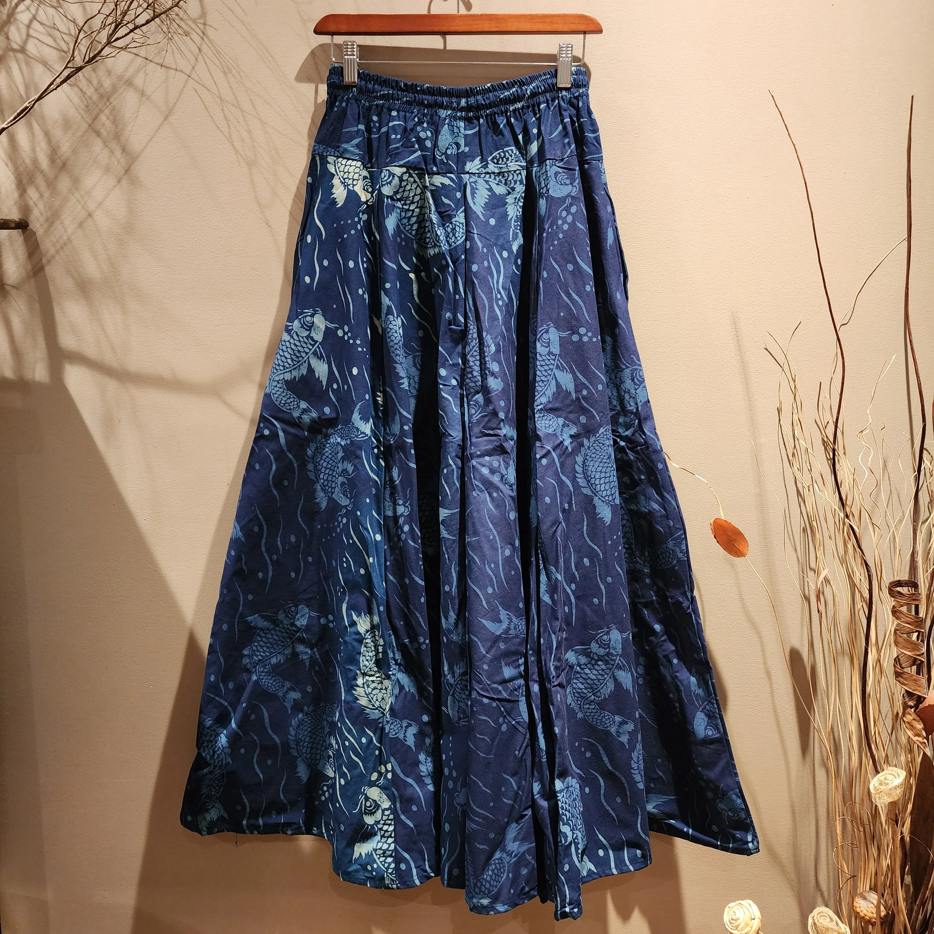 Indigo Big Koi 8 Panel Long Skirts