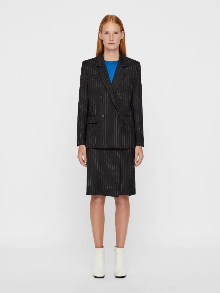 J.Lindeberg Womens Silva Wool Pin Skirts - BLACK STRIPE