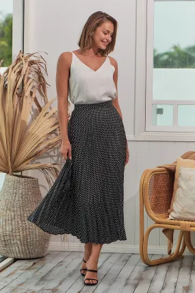 Joan Pleated Black Polka Dot Skirt