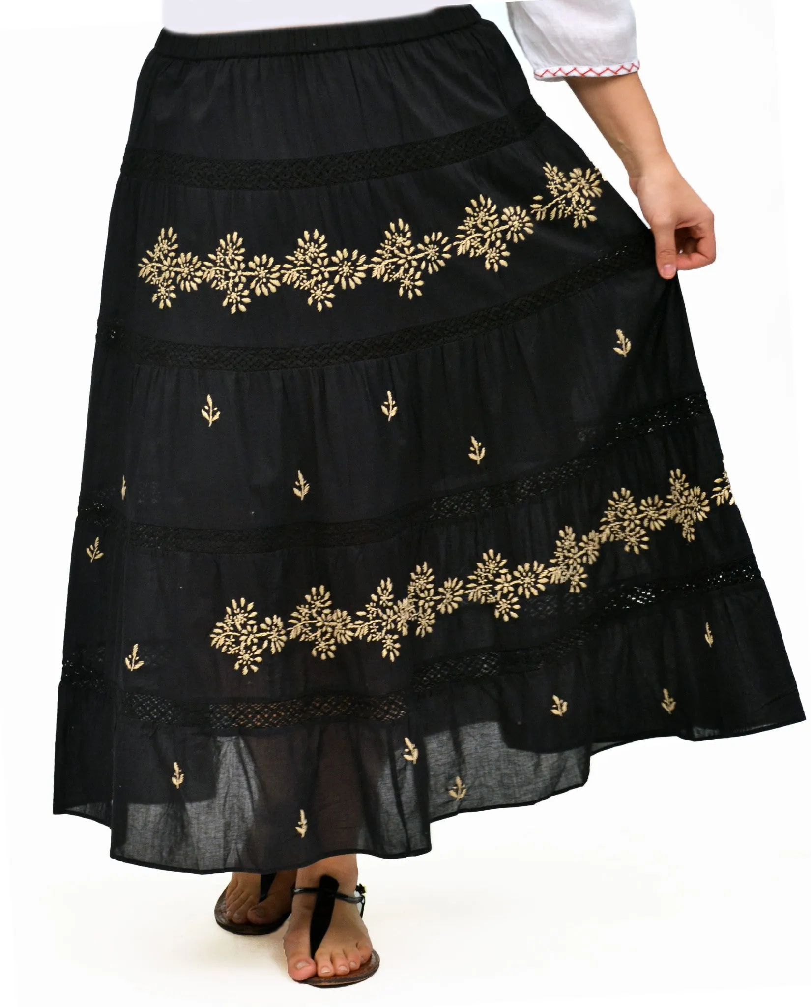 La Cera Plus Size Embroidery Detail Peasant Skirt