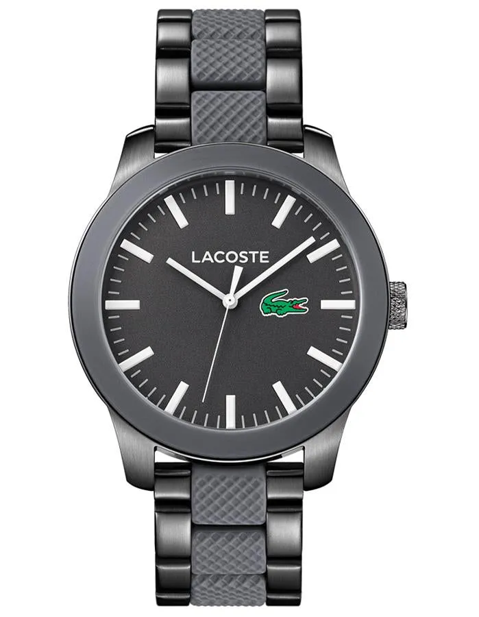 Lacoste Mens 12.12 Pinnacle Sport Watch - Gray Ion Plated Stainless- Bracelet