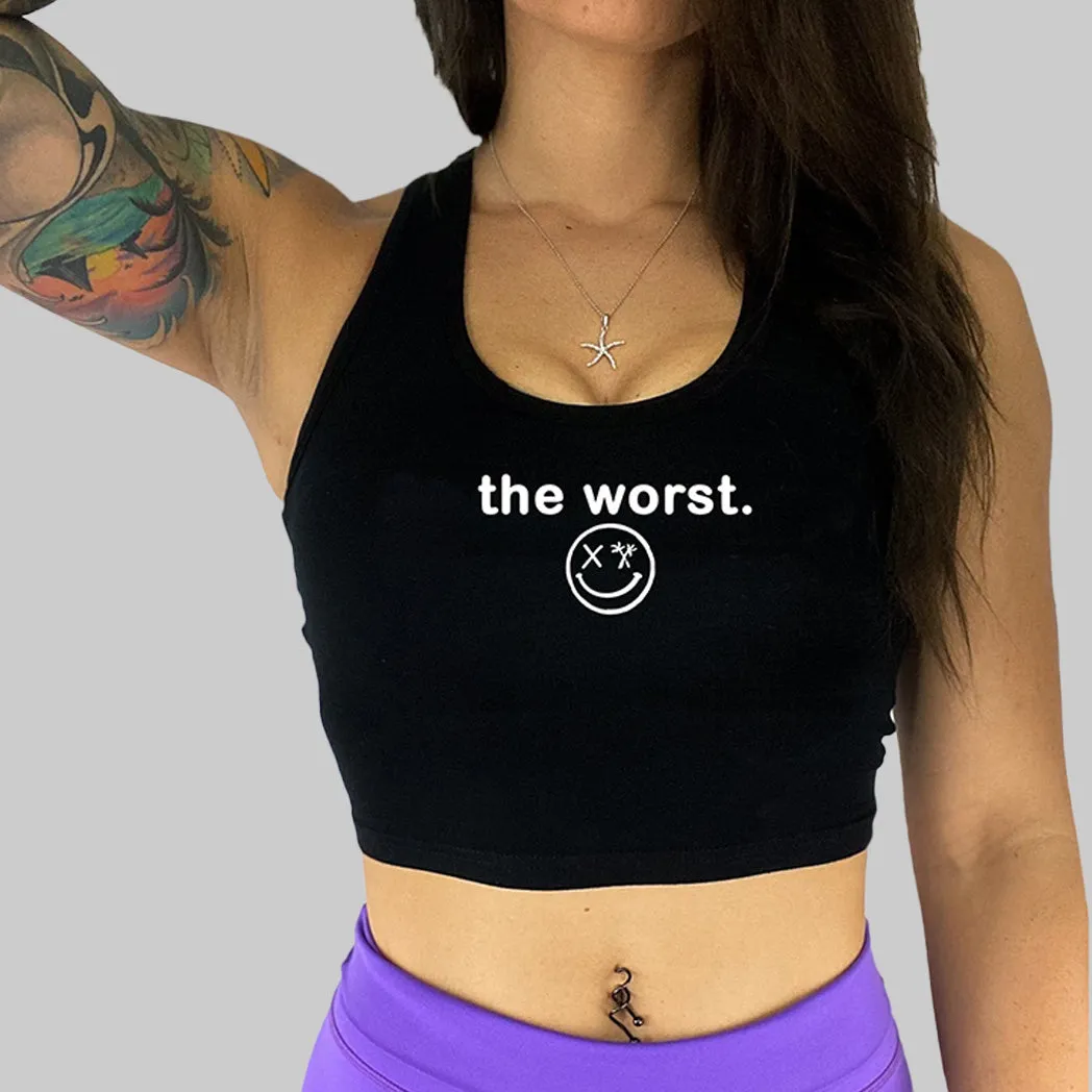 Ladies "the worst." Racerback Crop Tank | Micro