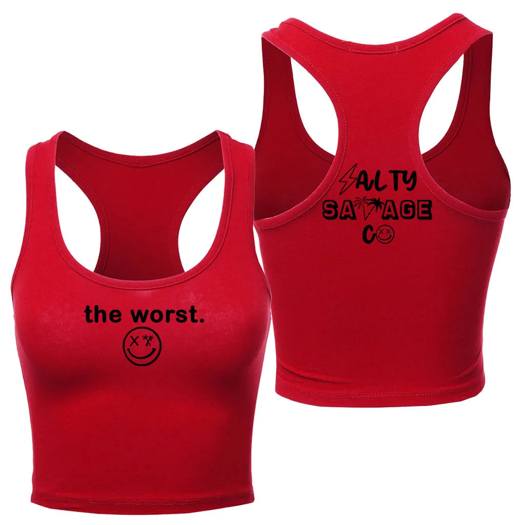 Ladies "the worst." Racerback Crop Tank | Micro