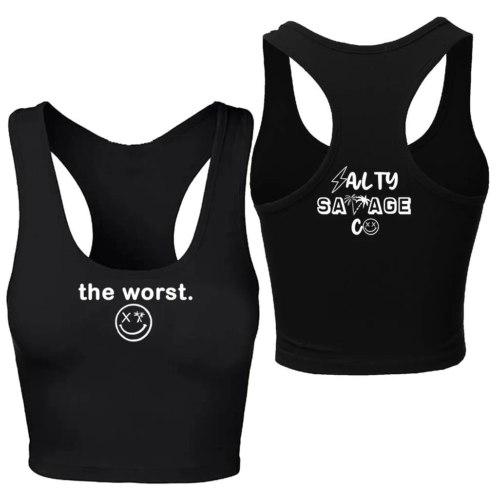 Ladies "the worst." Racerback Crop Tank | Micro