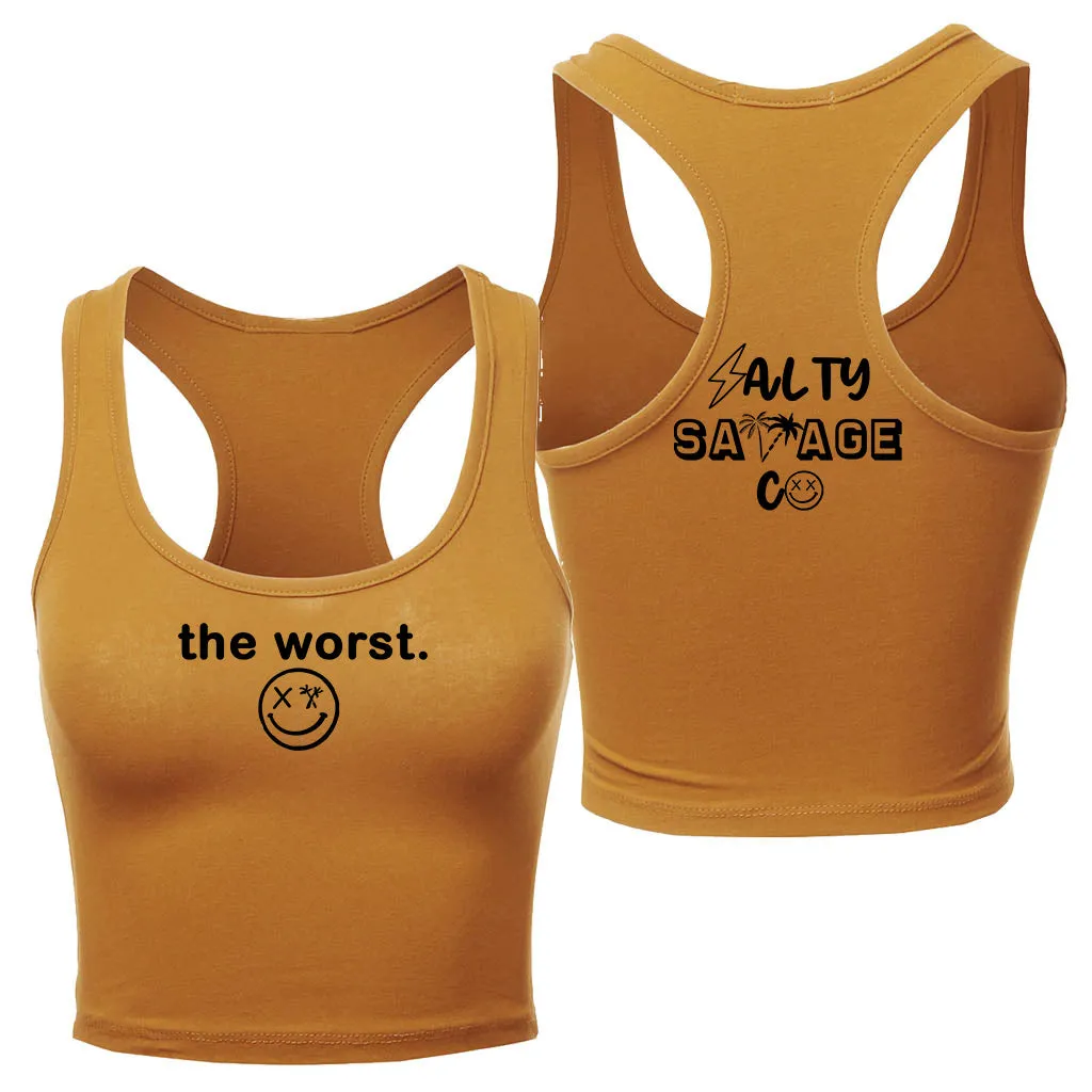 Ladies "the worst." Racerback Crop Tank | Micro