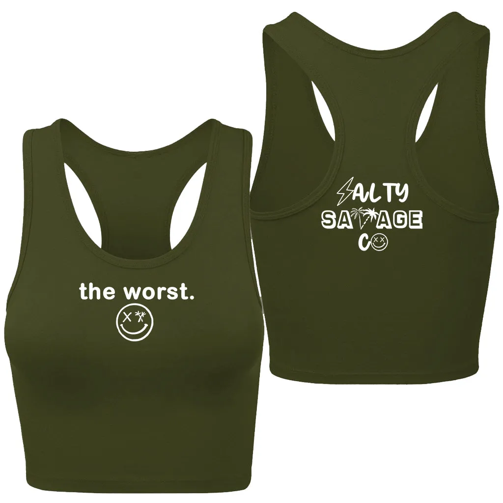 Ladies "the worst." Racerback Crop Tank | Micro