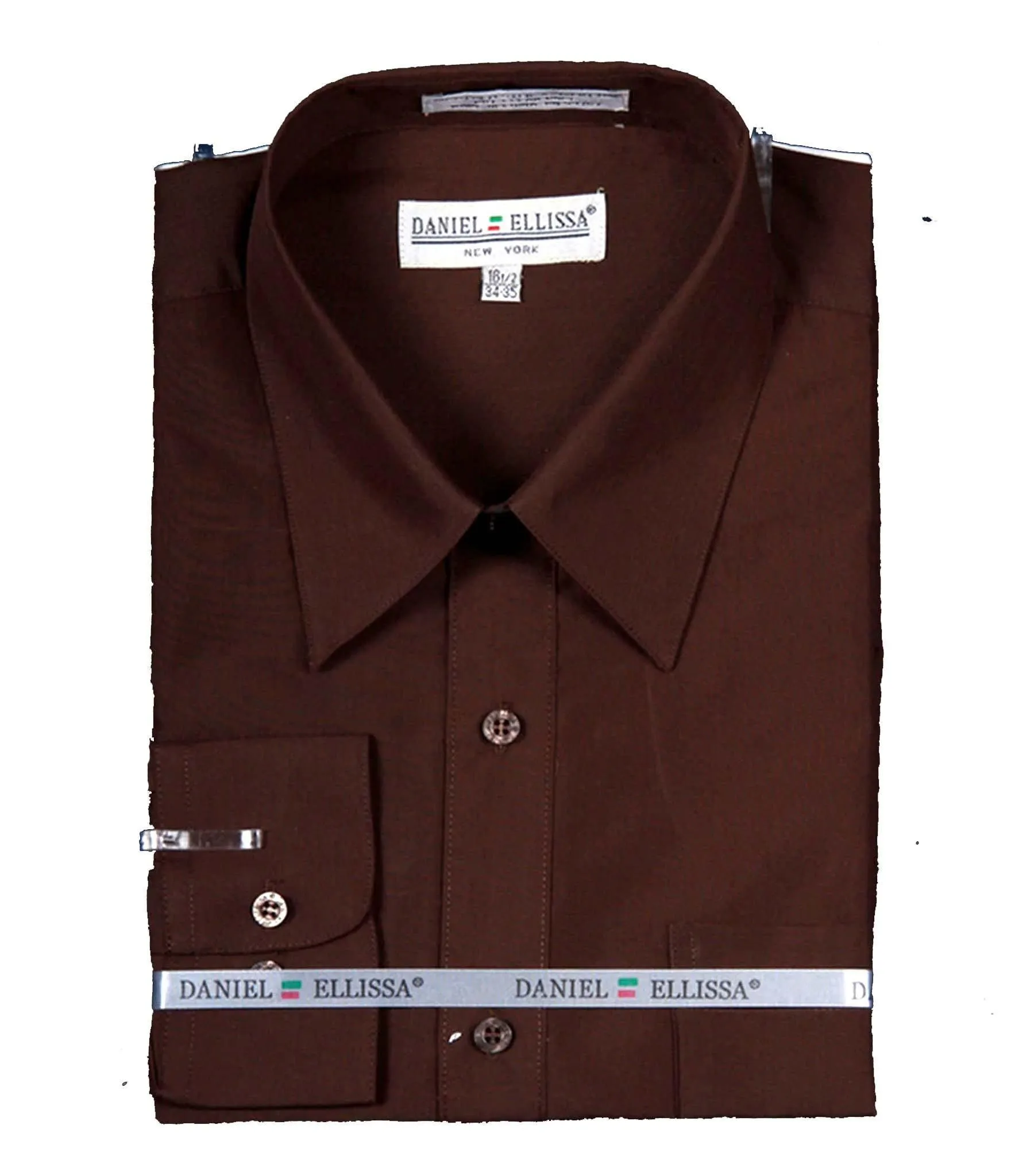 Men's Basic Dress Shirt  with Convertible Cuff -Color Dark Brown