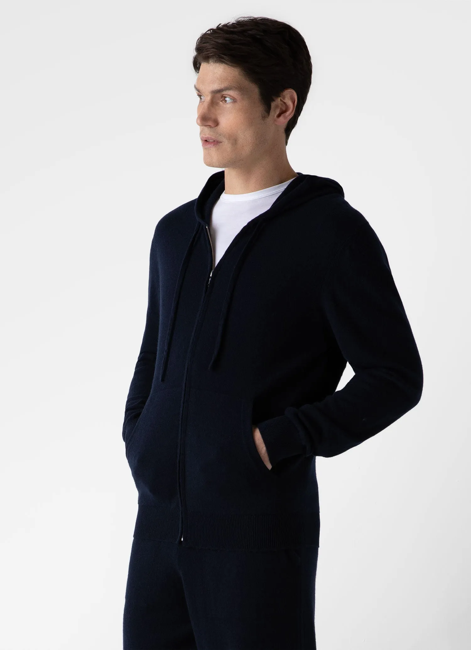 Men's Cashmere Zip Hoodie in Navy