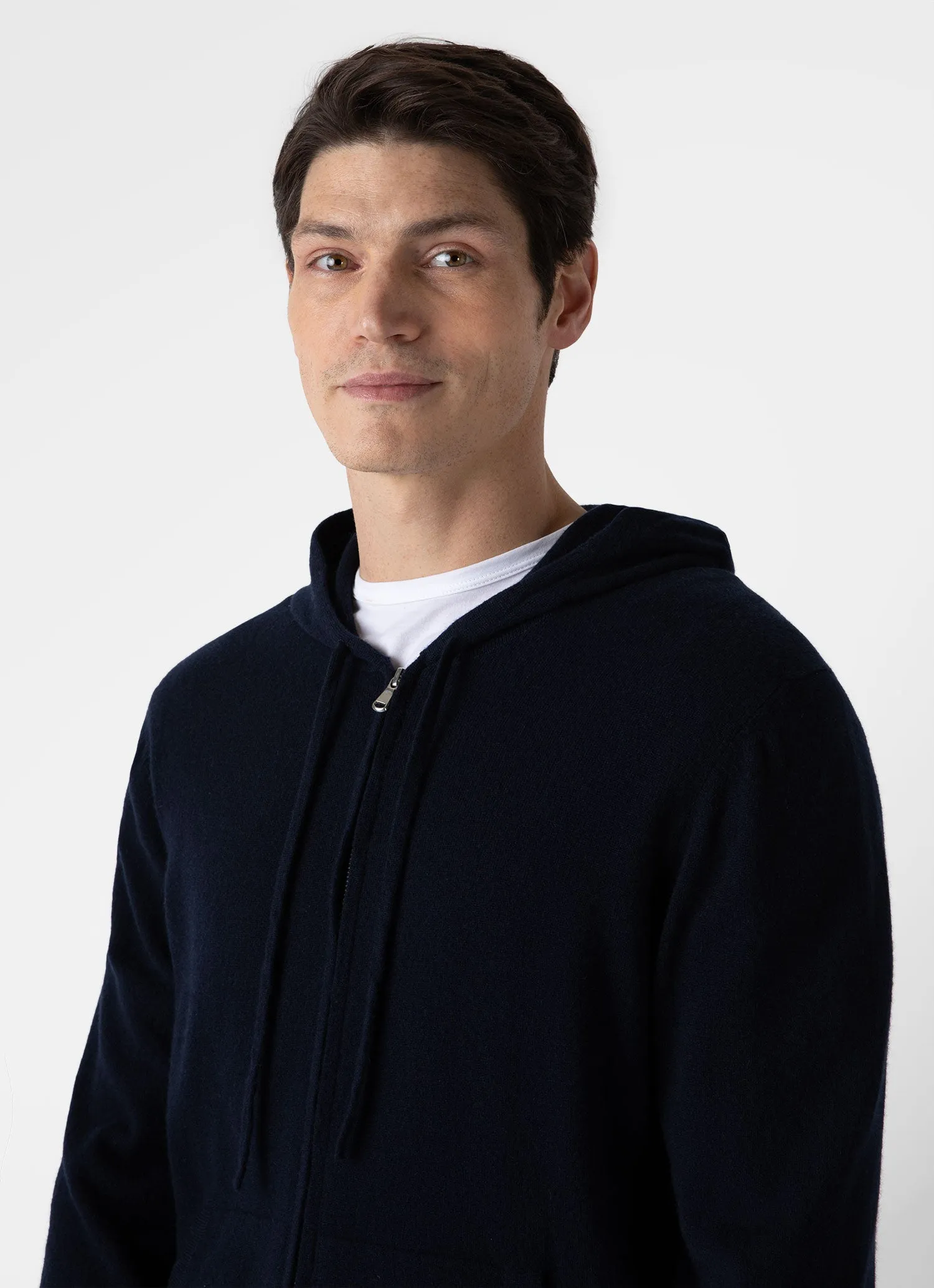 Men's Cashmere Zip Hoodie in Navy