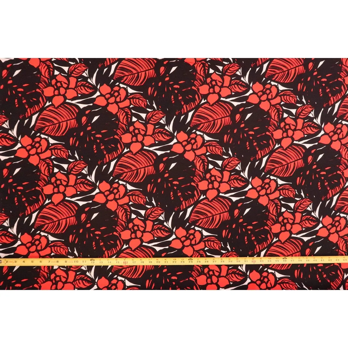 Modern Floral Fabric | Red & Black