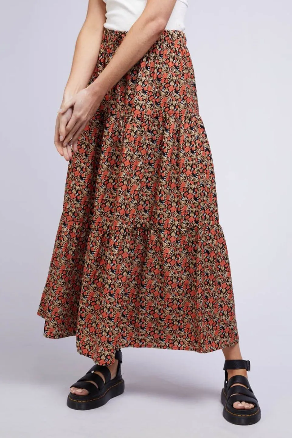 Mystic Terracotta Floral Tiered Midi Skirt