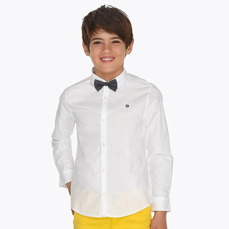 Nukutavake Long Sleeve Slim Fit White Shirt with Bow Tie 6131