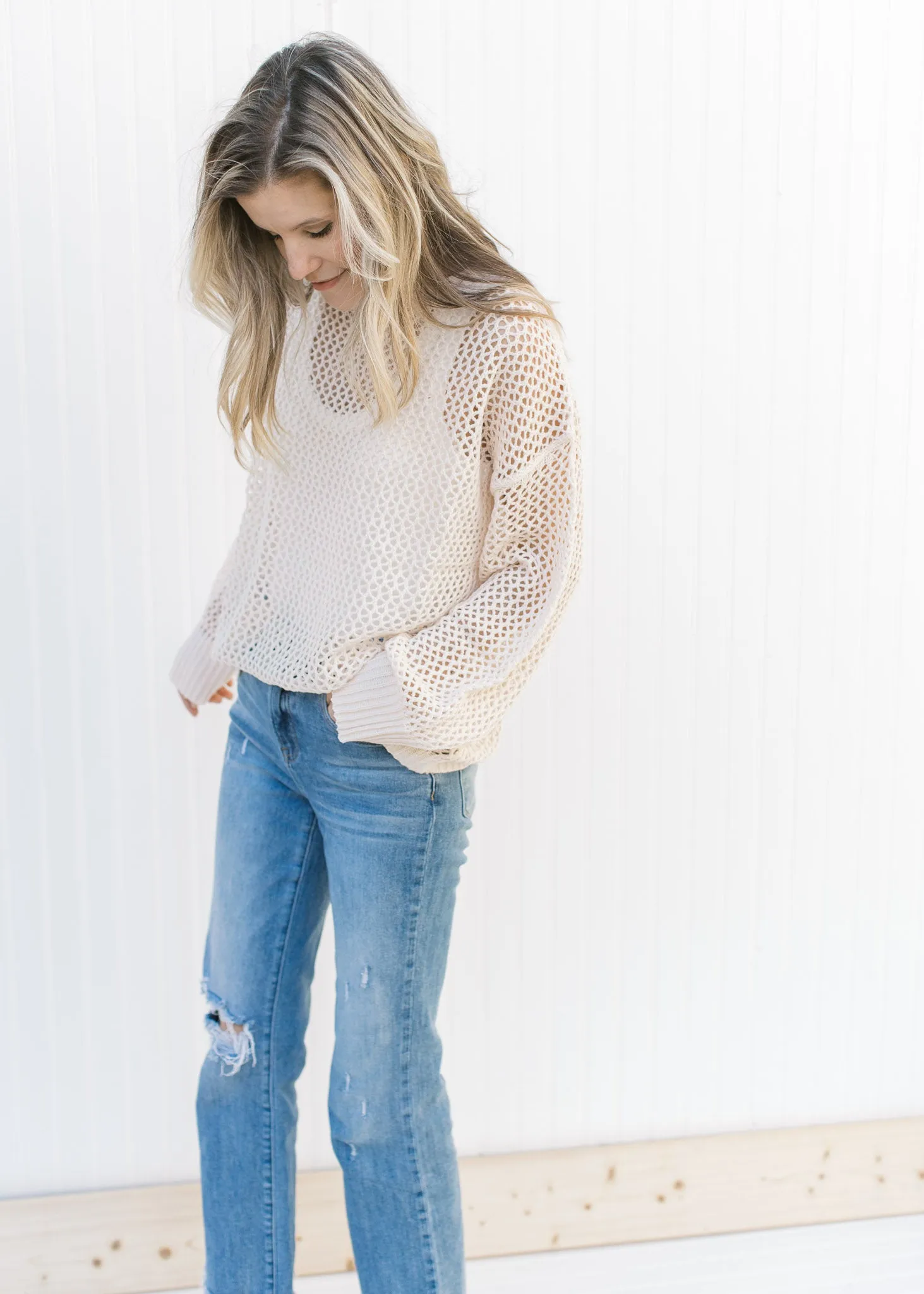 Open Weave Barely Cream Sweater