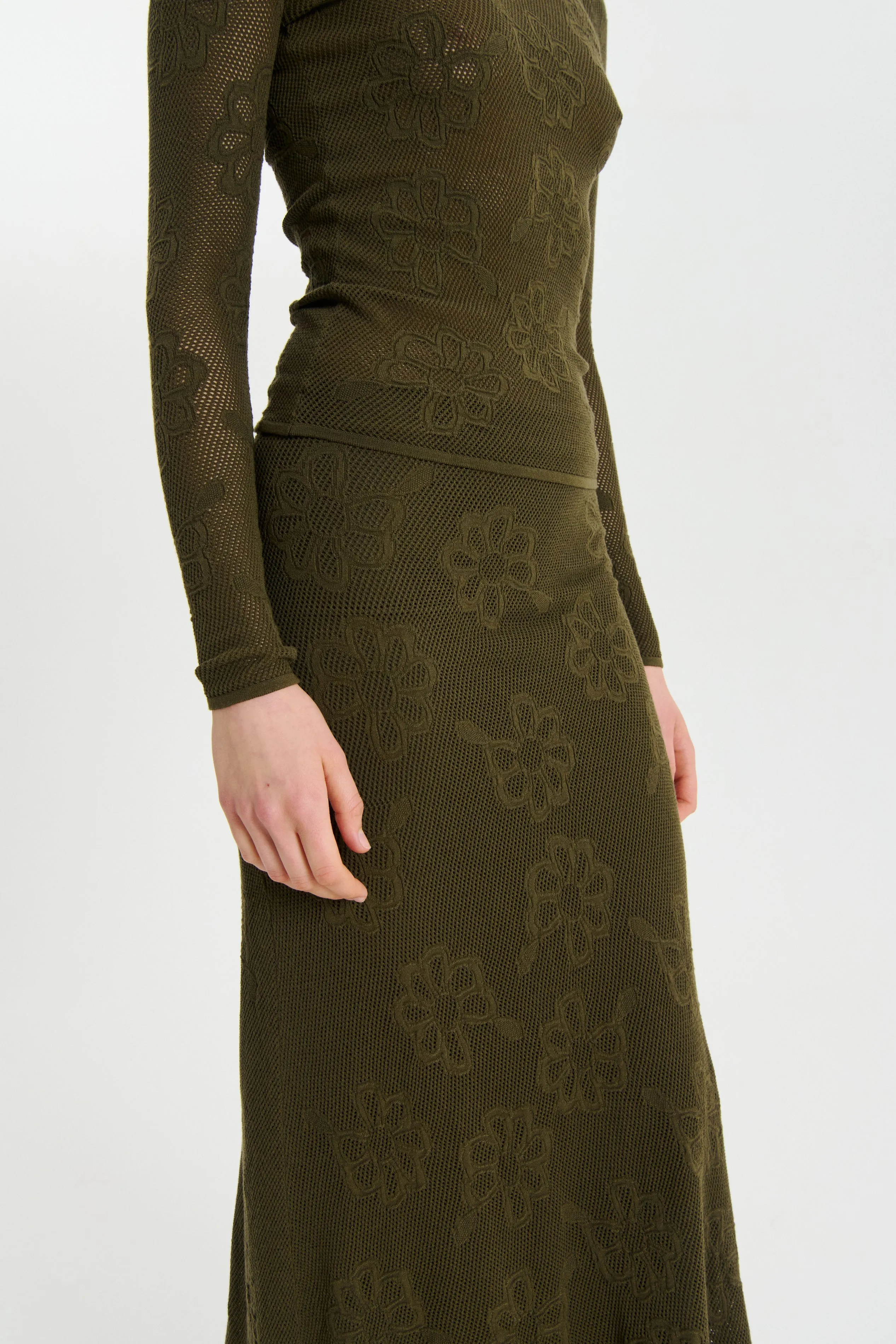 ORCHID | SKIRT MESH FLORAL JACQUARD OLIVE