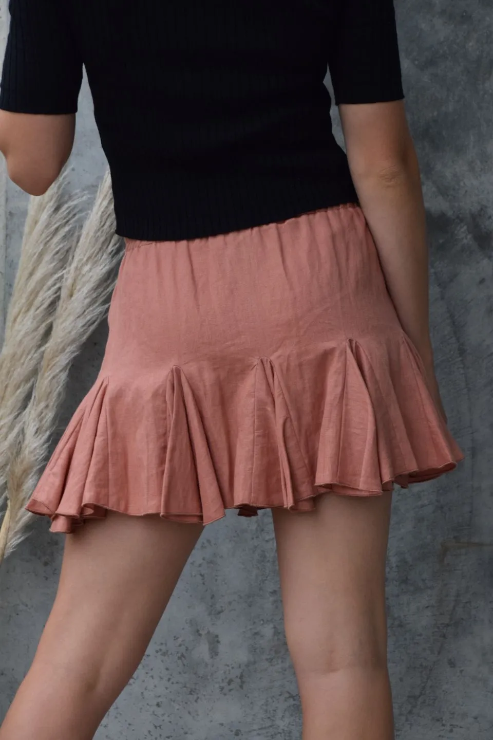 Passion Linen Brick Godet Mini Skirt