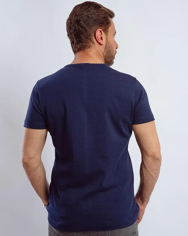 Plain Short-sleeve O-neck Body with a buttons-Navy