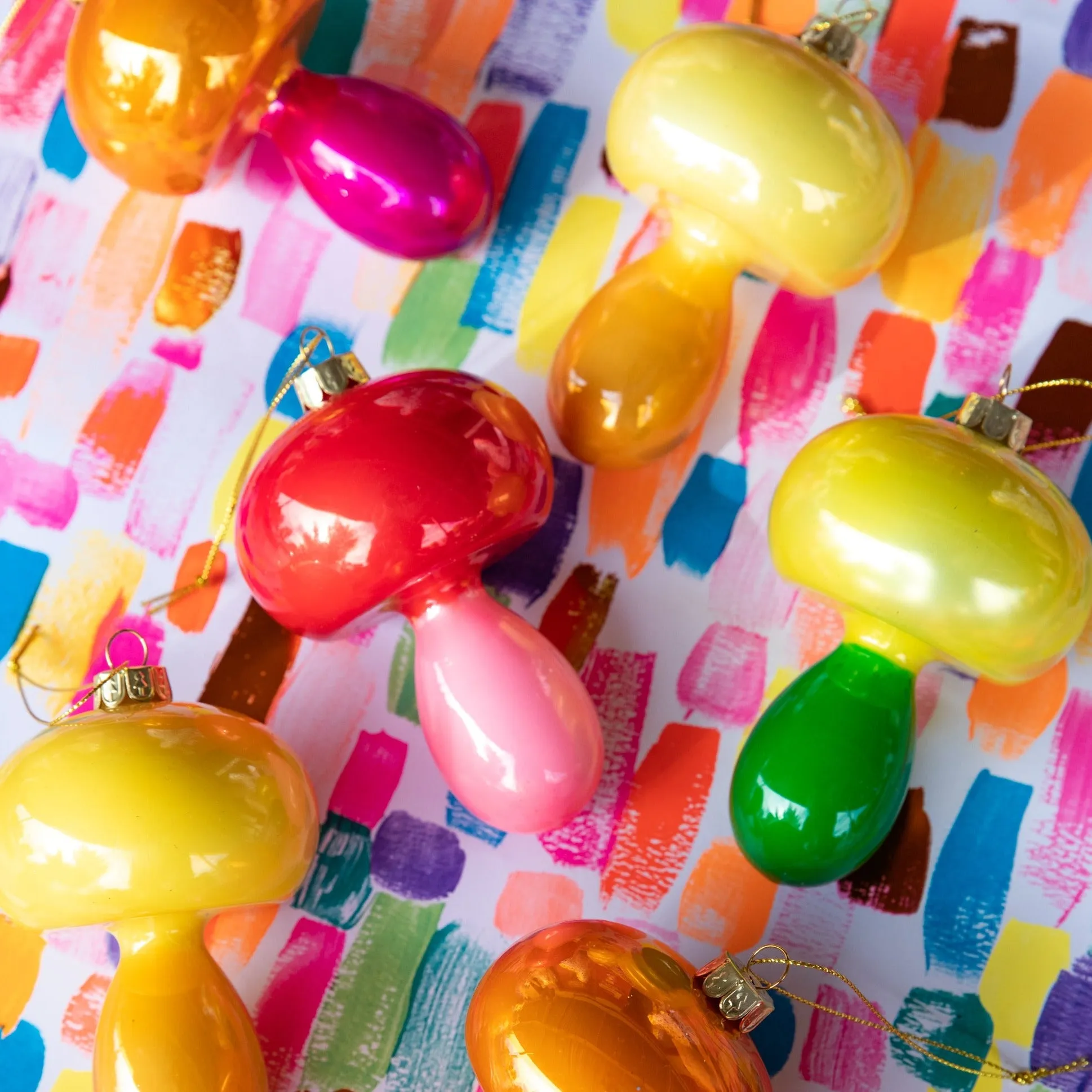 Rainbow Glass Mushrooms Ornament Set