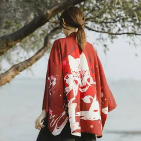 Red Kitsune Kimono Shirt | Anime Kimono