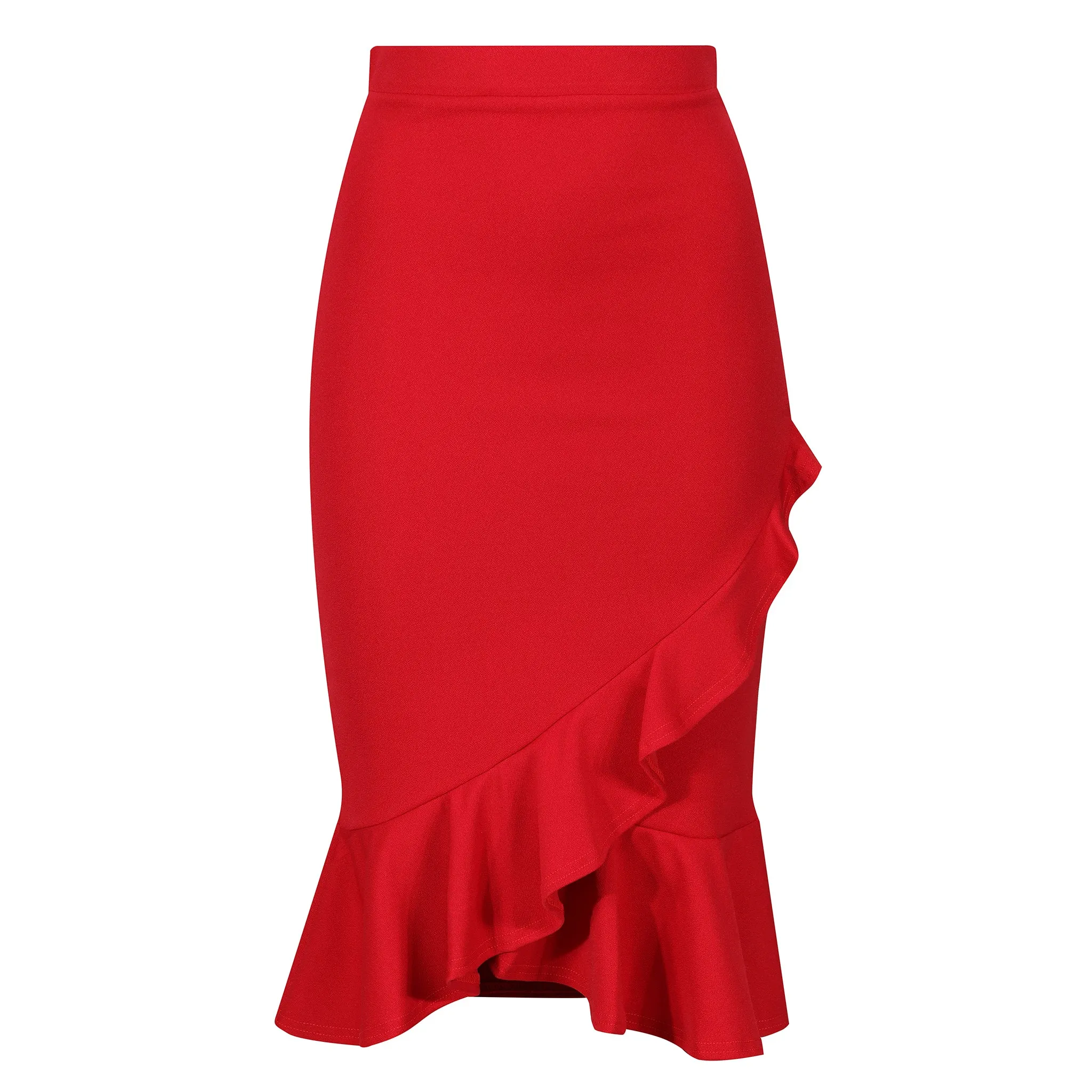 Red Ruffle Pencil Wiggle Skirt