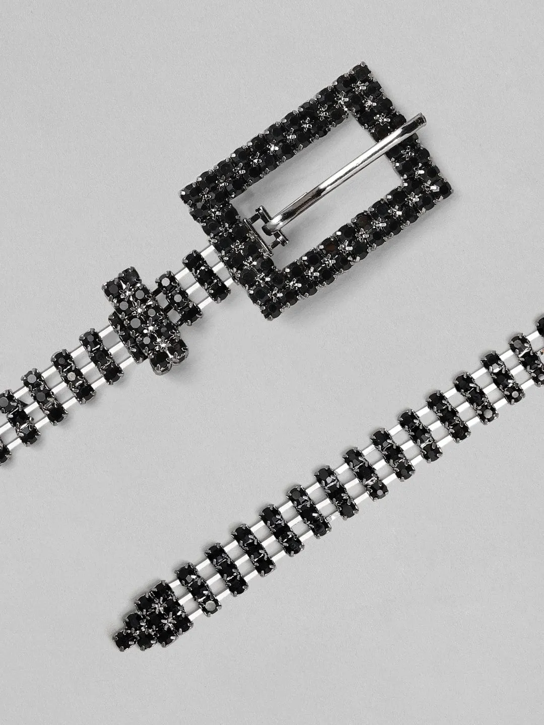 Rubans Black Metal Handcrafted Zircon Stone Belt