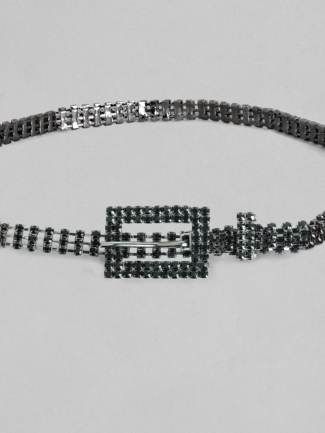 Rubans Black Metal Handcrafted Zircon Stone Belt