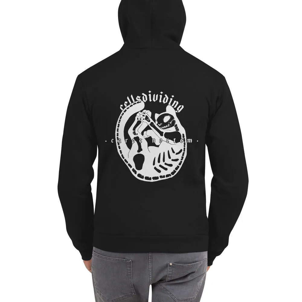 Skeleton Cat, Unisex Zip Up Hoodie Sweater, Black