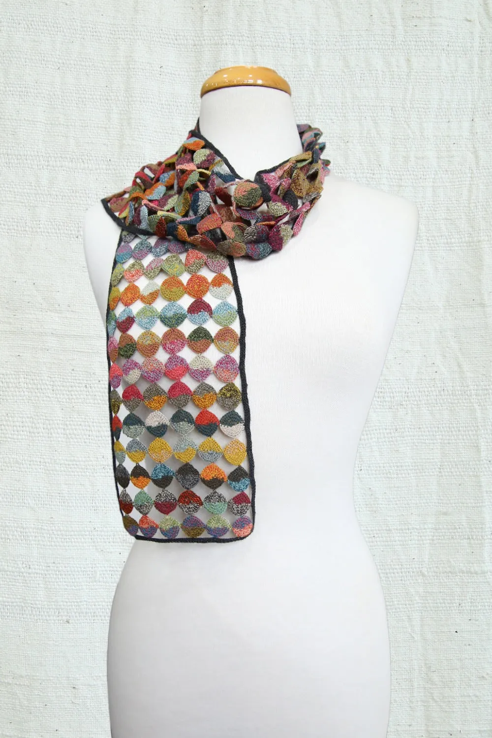 SOPHIE DIGARD COLOURFUL BONBON CROCHET WOOL SCARF