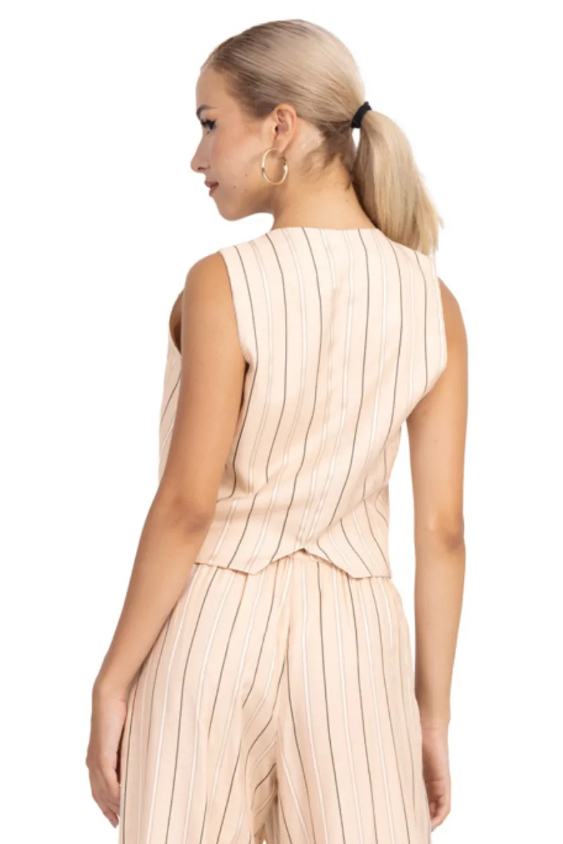 Striped Beige Women's Suit Vest