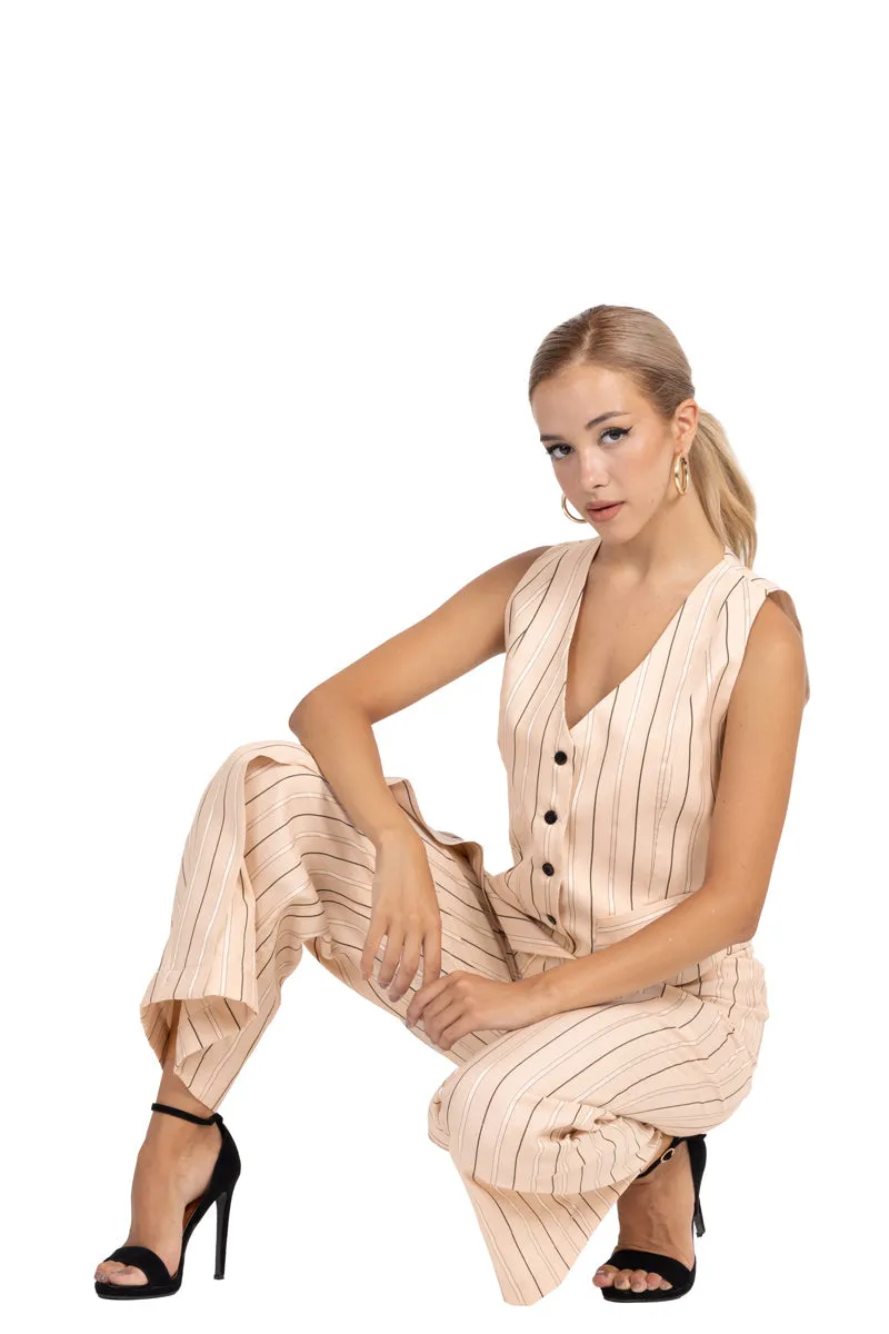 Striped Beige Women's Suit Vest