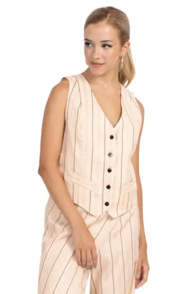 Striped Beige Women's Suit Vest