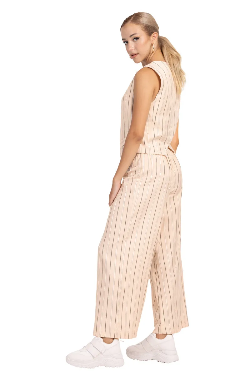 Striped Beige Women's Suit Vest