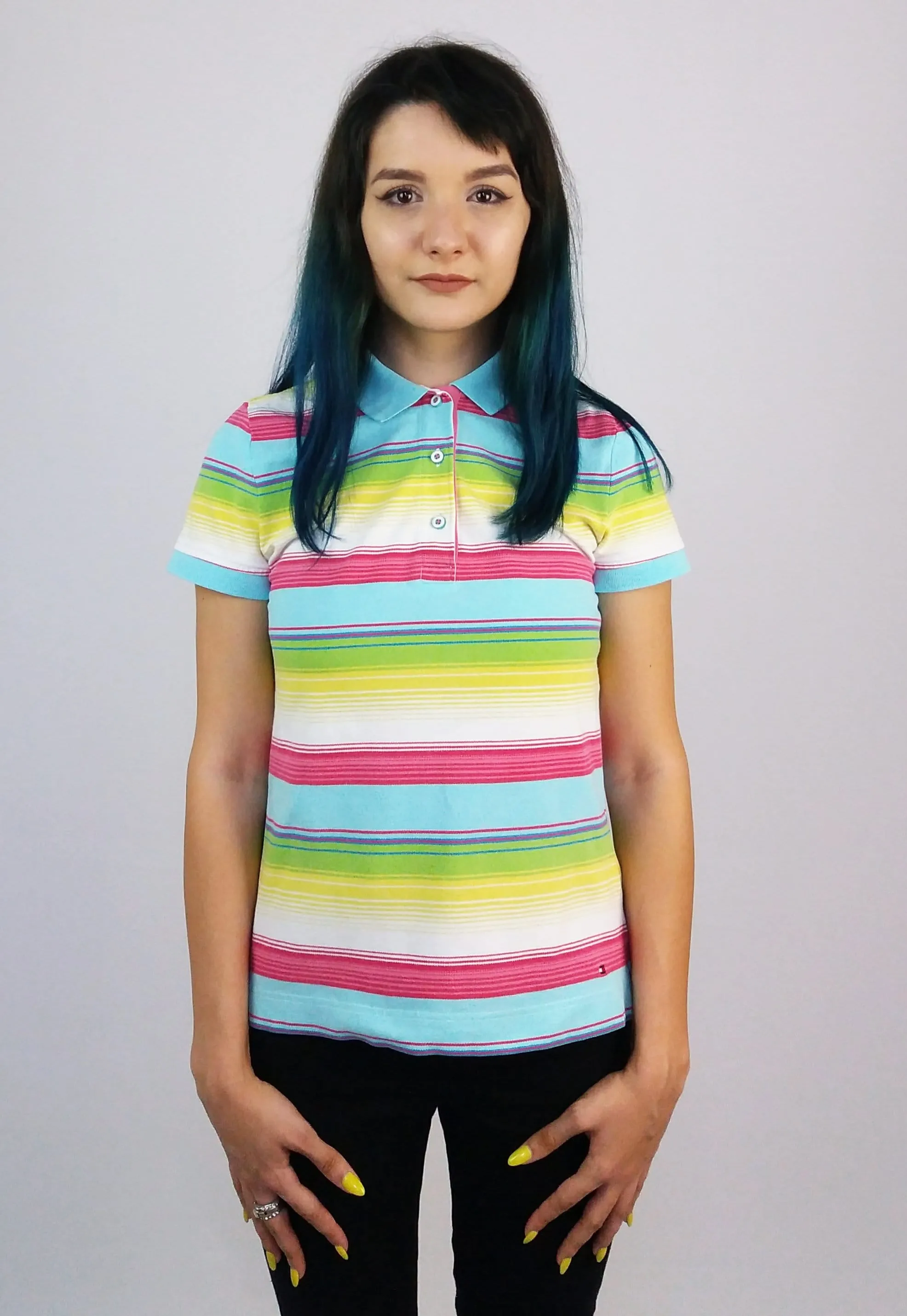 TOMMY HILFIGER Rainbow Stripes Polo T-shirt - size S