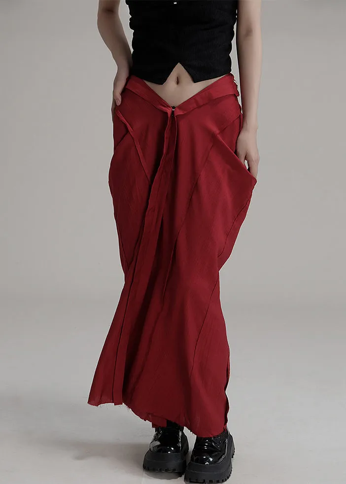 Unique Red Asymmetrical Pockets Cotton Maxi Skirts Summer AB1039