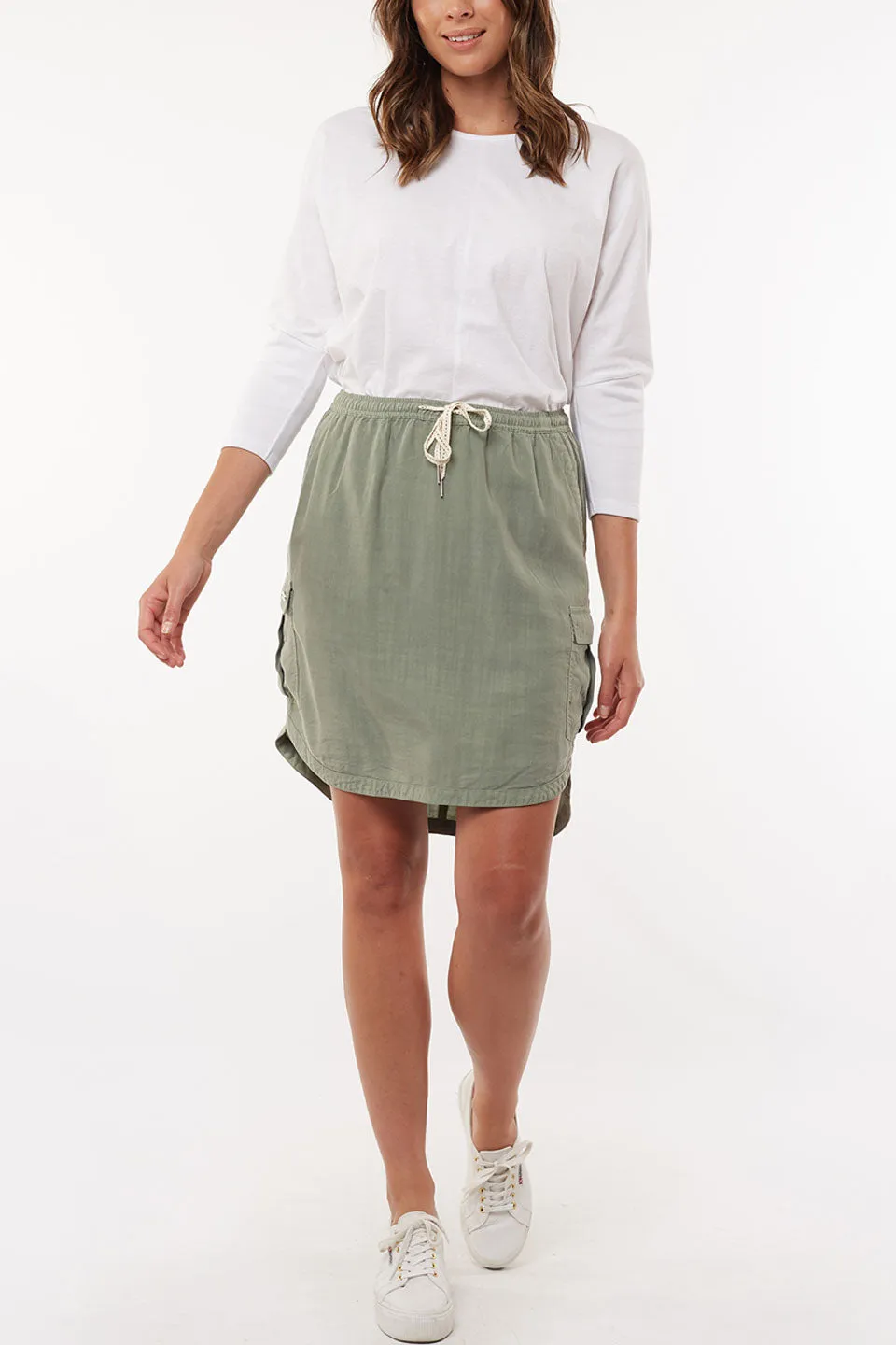 Upstate Cargo Elastic Khaki Mini Skirt all