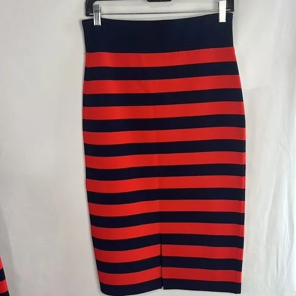 Veronica Beard Navy and Red Striped Pencil Skirt