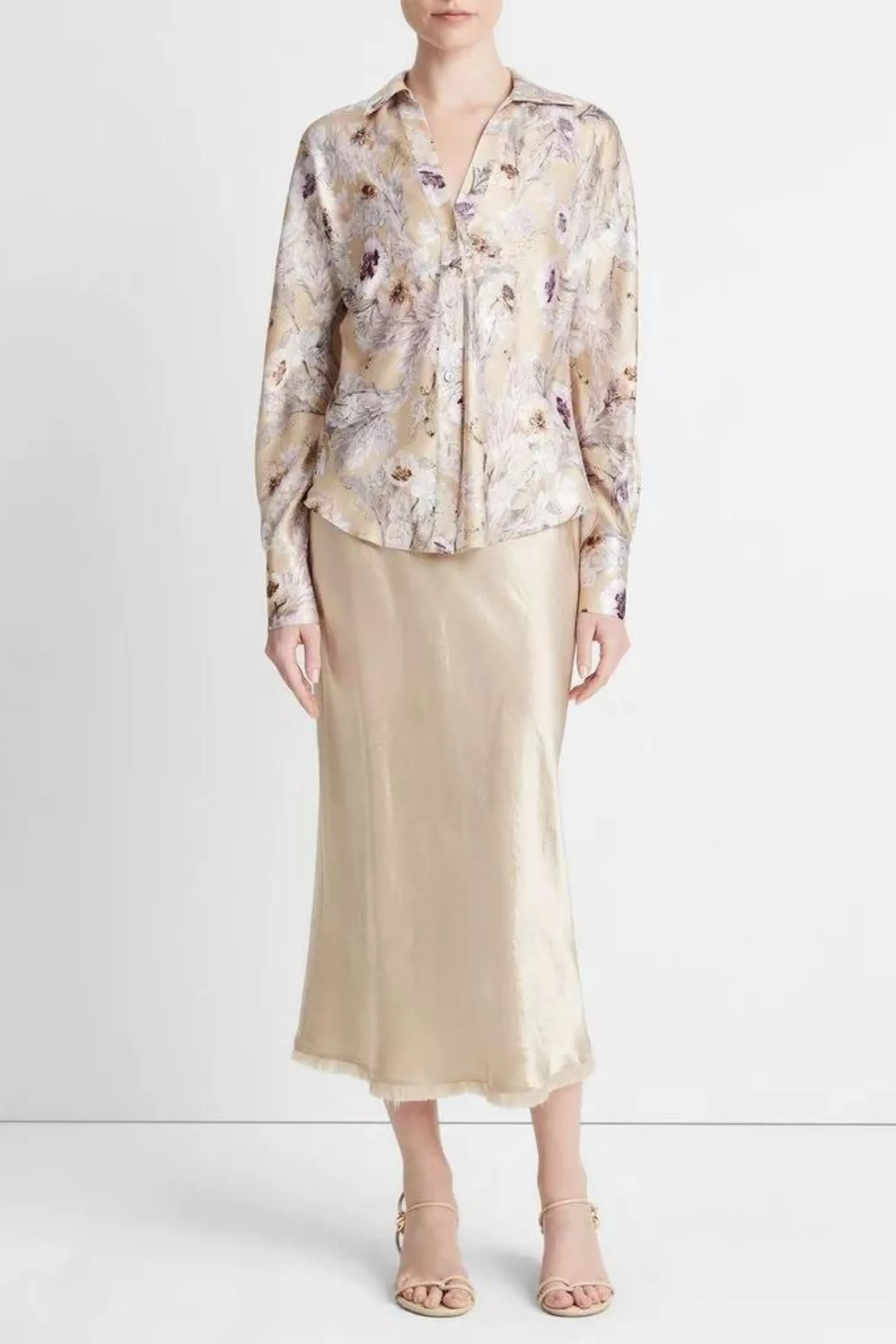 Vince Wildflower Long Sleeve Bias Blouse