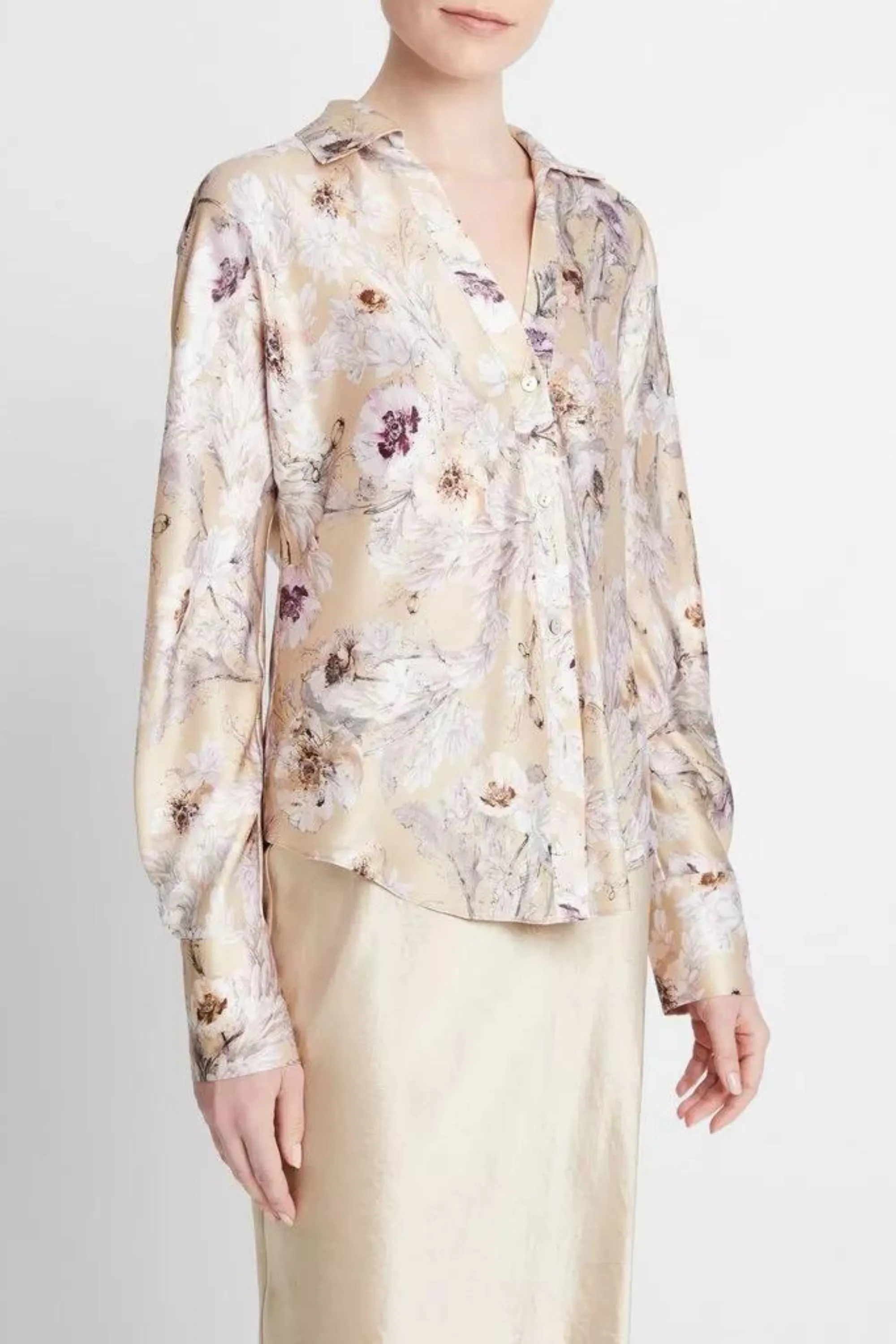 Vince Wildflower Long Sleeve Bias Blouse