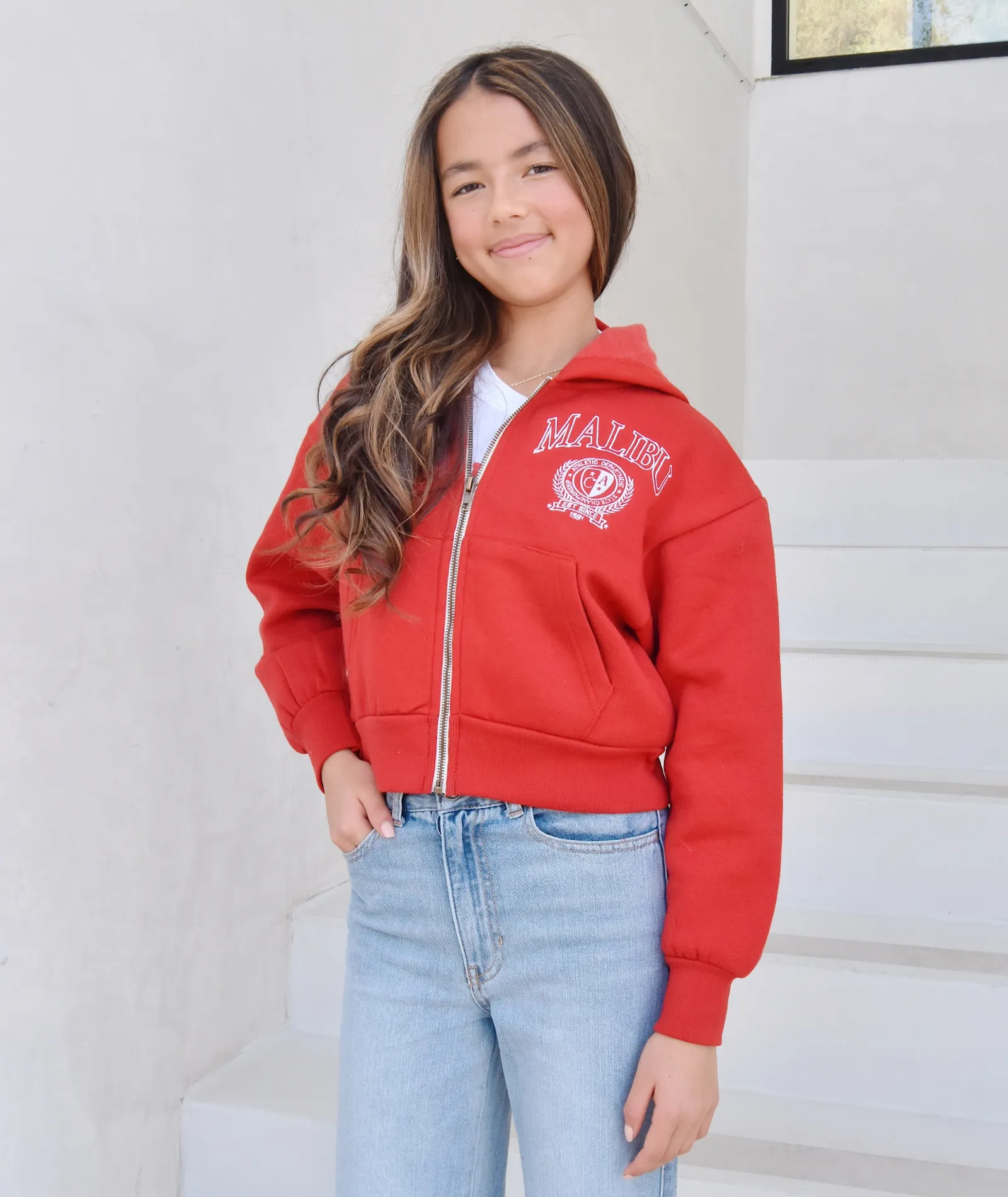 Vintage Havana Girls Malibu Embroidered Zip Hoodie