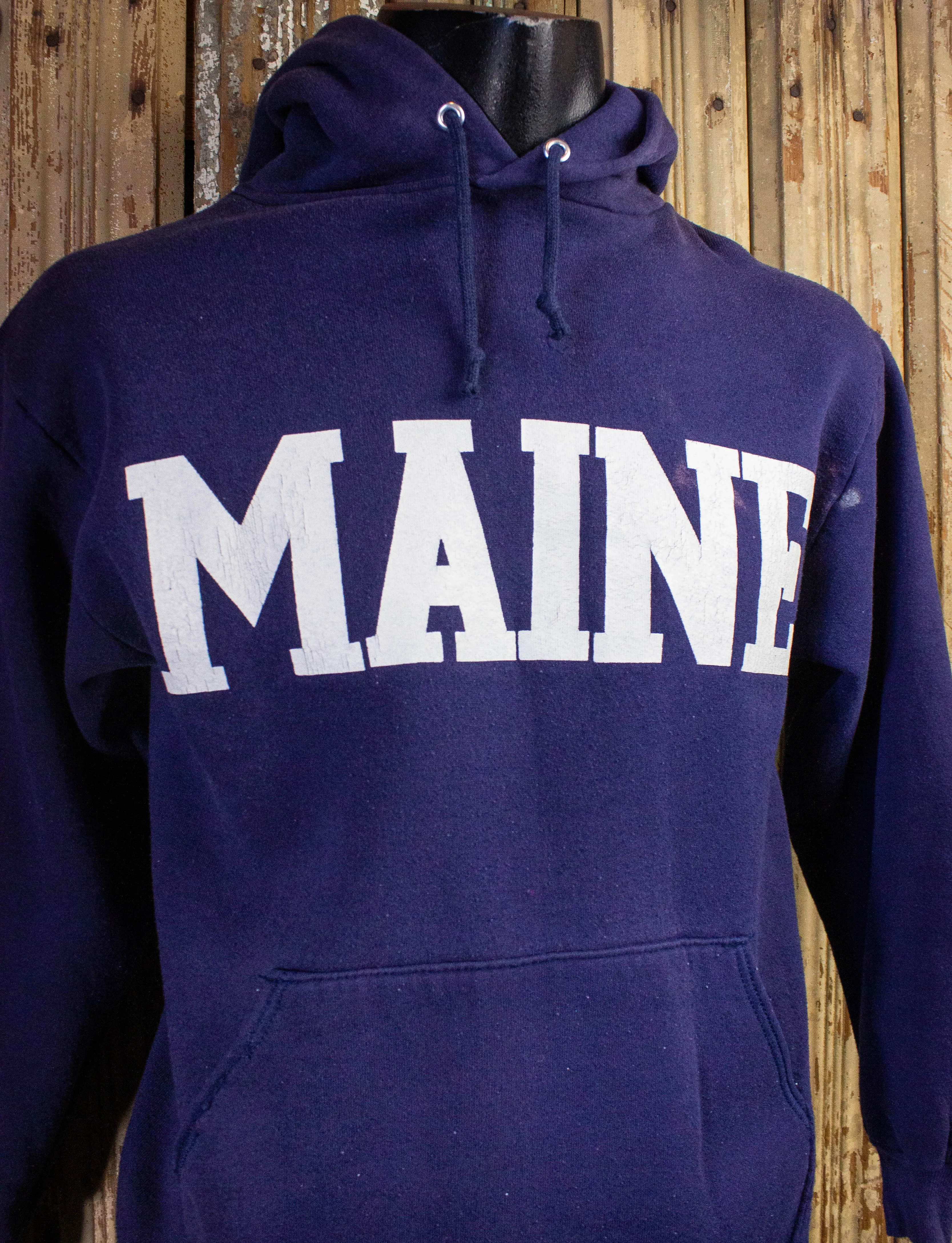 Vintage Maine Hoodie Navy Blue Medium