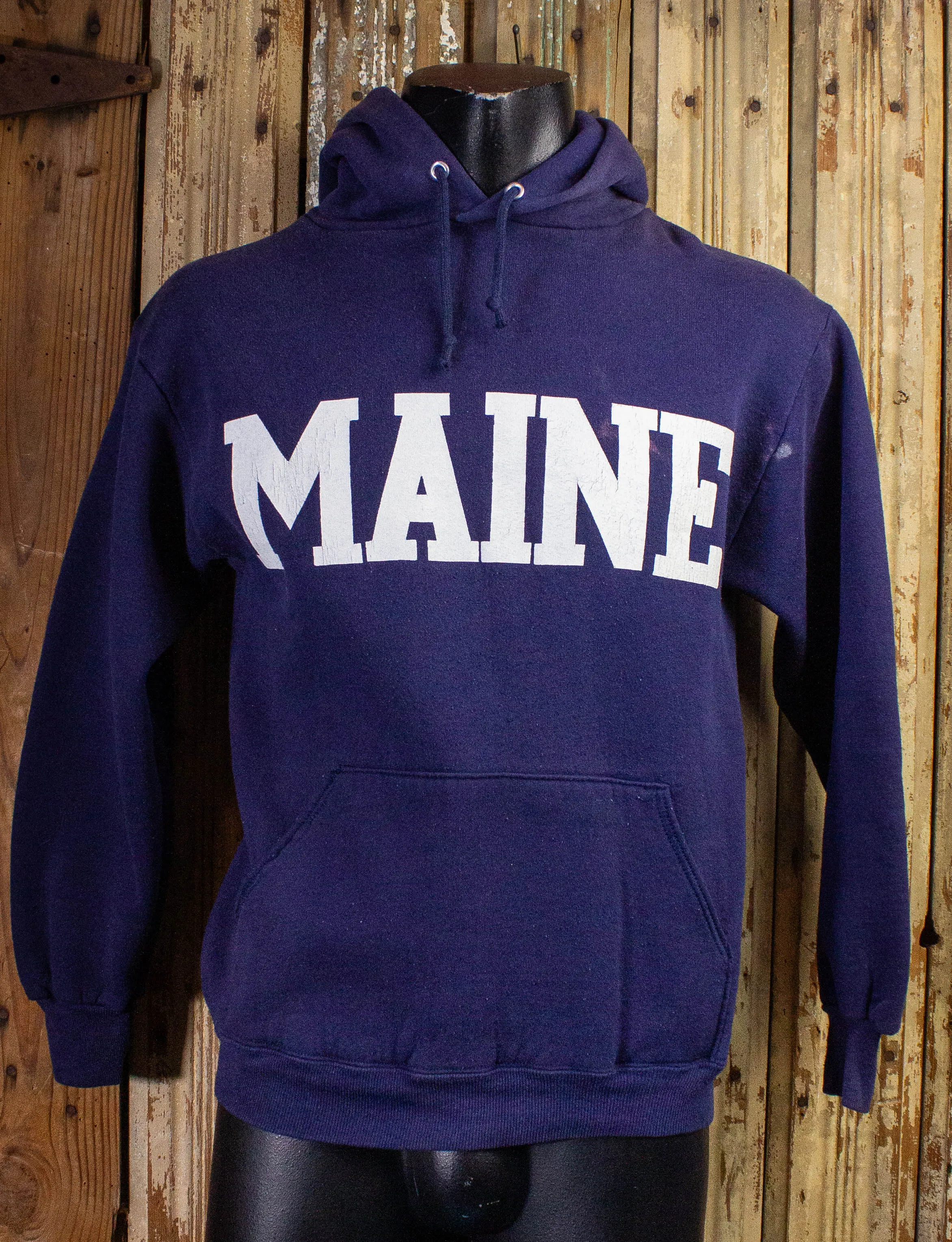 Vintage Maine Hoodie Navy Blue Medium