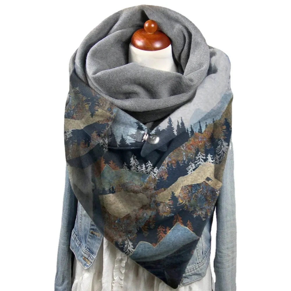 Women Mountain Treetop Print Pattern Soft Personality Neck Protection Keep Warm Scarf