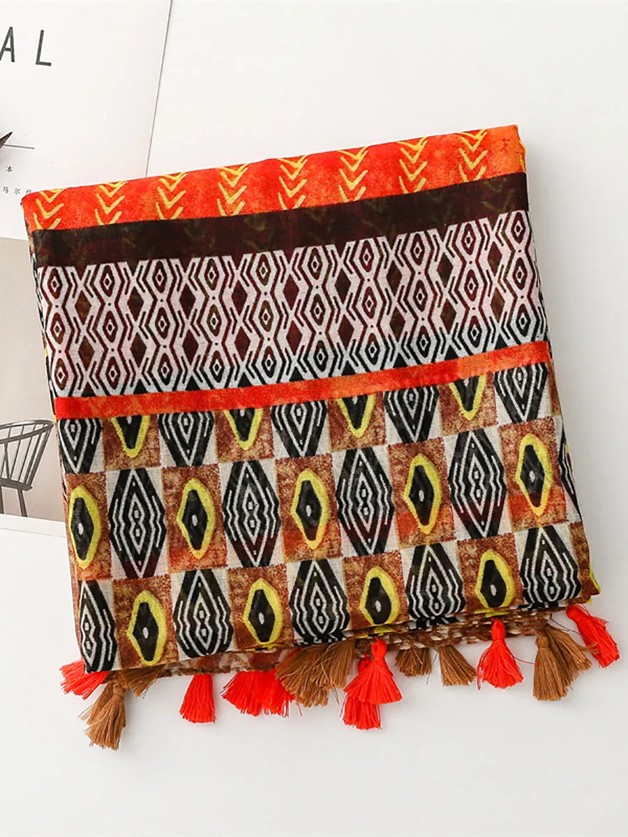 Women Summer Ethnic Print Tassel Shawl Scarf KL1020