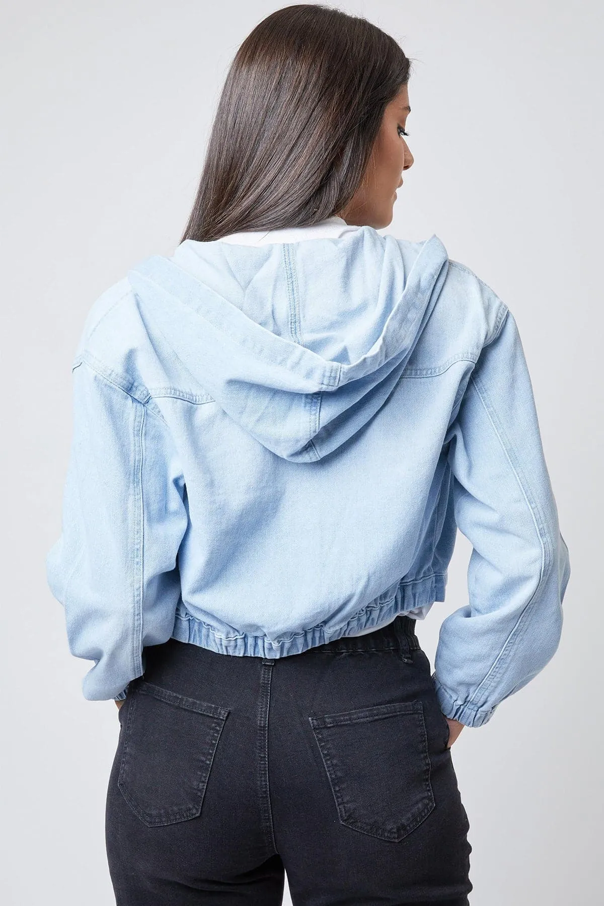 Women's Crop Hooded Denim Jacket Deal