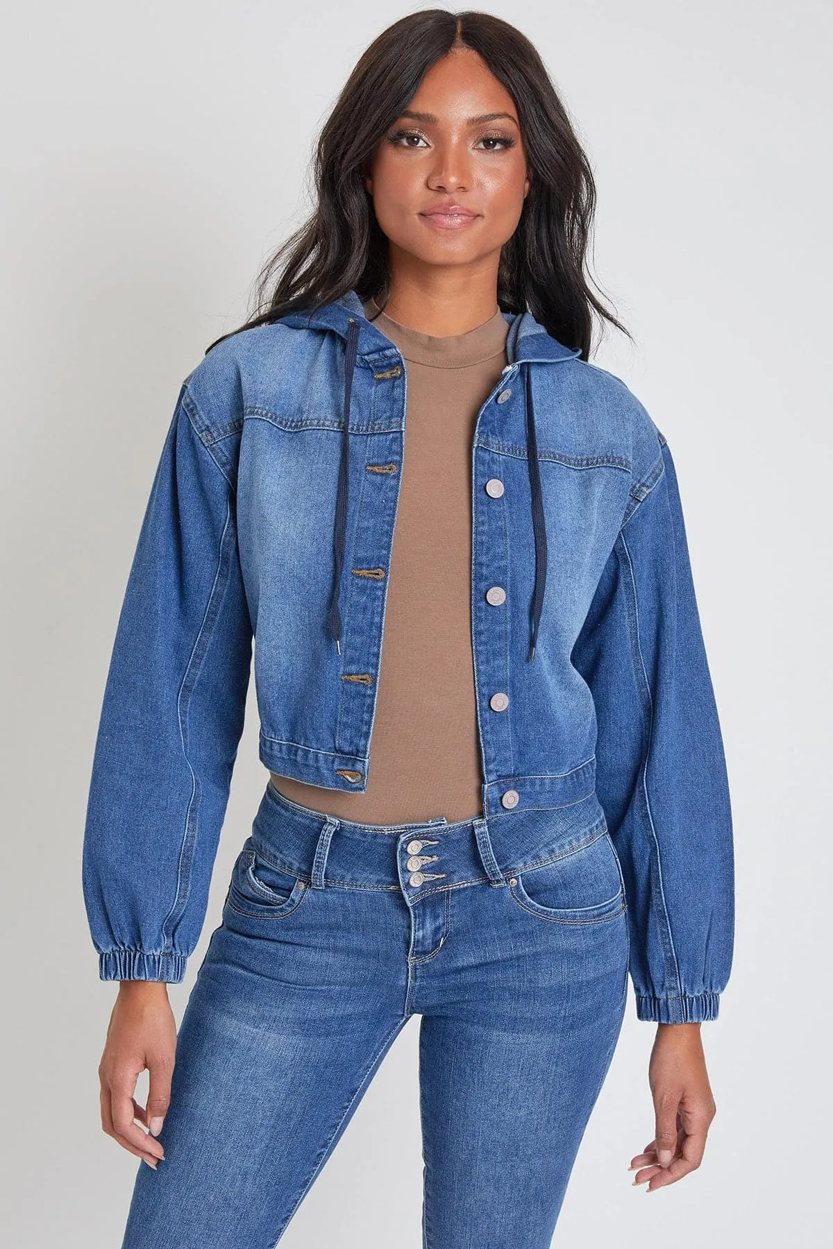 Women's Crop Hooded Denim Jacket Deal