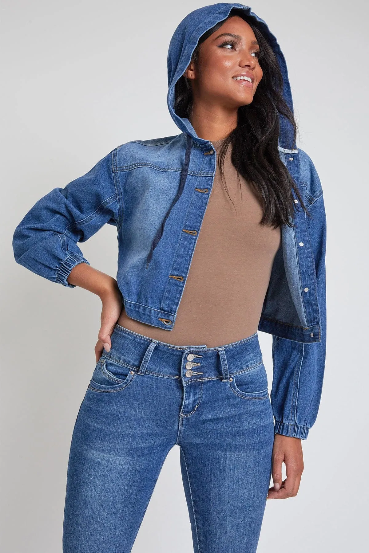 Women's Crop Hooded Denim Jacket Deal